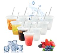 10Pcs Plastic Cups with Lids and Straws, 480ml 16oz Reusable Party Drinking Tumblers, BPA Free Kids Adults White Cold Water Cup for Iced Coffee Smoothie Milkshake Juice Ideal for Travel Camping Picnic