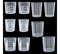 10Pcs Plastic Liquid Measuring Pots, 15ml/20ml/30ml/50ml/100ml Clear Kitchen Medicine Cups, Transparent Labs Graduated, Beakers Baking Cooking Home, Lab Measure Tool