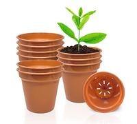 10Pcs Plastic Plant Pot with Drainage Hole,7.5CM/3" Long Nursery Plant Pots, Terracotta Pots, Flower Pots for Indoor & Outdoor | Ideal for Cultivation, Terracotta