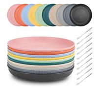 10pcs Plastic Plates Reusable, Dinner Plates Set Picnic Camping Plate Unbreakable with 10 Forks, 9 Inch Side Plate Kids Platess for Salad Pasta Party Home Office Adults, Microwave ＆ Dishwasher Safe