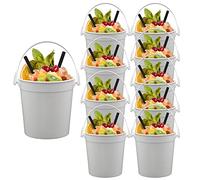 10Pcs Plastic Reusable Ice Buckets 1L (32oz) Transparent with Handle, Multifunctional Beverage Cups for Parties, Cocktail Bar, Beer, Wine, Champagne