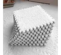 10pcs Plush Crawling Mat, Interlocking Foam Mats,Non slip Jigsaw Cushion Mats Rug 30 * 30 * 1cm Thickened Carpet Soft Fluffy Tiles Climbing Mats,Soft Playmat Puzzle Floor Mat for Play Room (white)