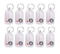 10PCS Pocket Compass and Thermometer Keyring, Portable Multifunctional Outdoor Survival Tool with Magnifying Glass, White ABS 5.8 x 3cm for Hiking and Camping