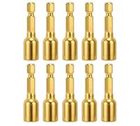 10Pcs Power Nut Driver Hex Magnetic Bit Set, M8x48mm 1/4in Shank Socket Impact Drill Bits, Strong Magnetization Design for Electric Drilling Tools, Chrome Vanadium Steel Constructi (Gold)