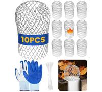 10Pcs Premium Gutter Downspout Guard, Downspout Filter Strainers 3.5IN Expandable Aluminum Mesh, Adjustable Gutter Leaf Block for 2-4IN Downspouts, Debris Removal, Easy Install for Roof Yard Drainage