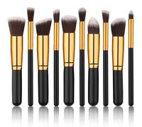 10pcs Premium Synthetic Mini Makeup Brush Set, Soft Travel Size Brushes for Eyeshadow, Powder, Eyebrow, Eyeliner, Blush, Foundation & Concealer - Black & Golden