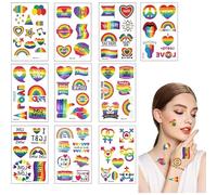 10Pcs Pride Day Tattoo Sticker, Temporary Tattoos Rainbow Tattoo Stickers, Rainbow Flag Hearts Pattern Tattoos, for Pride Equality Parades Party