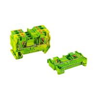 10Pcs PT-4-PE Din Rail Ground Terminal Block, Spring Feed Through Connection, Push-In Wire Conductor