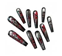 10pcs Pure Handmade Press On Nails、 Reusable Medium-Length Dark Gothic Fake 、 Heavy-Duty European American Style False 、DIY Nail Art Tools Kit for Salon-Quality Manicure(002,Long Ladder(S))