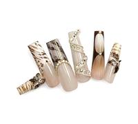 10pcs Pure Handmade Press On Nails、 Reusable Medium-Length Dark Gothic Fake 、 Heavy-Duty European American Style False 、DIY Nail Art Tools Kit for Salon-Quality Manicure(003,Long Ladder(M))