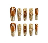 10pcs Pure Handmade Press On Nails、 Reusable Medium-Length Dark Gothic Fake 、 Heavy-Duty European American Style False 、DIY Nail Art Tools Kit for Salon-Quality Manicure(001,Long Ladder(XS))