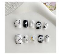10Pcs Pure Manual Pressing Short Circular Fake Nails Black And White Puppies Nail Tips Suitable For Women To Use Manicure Decorations(S)
