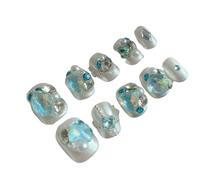 10Pcs Pure Manual Pressing Short Fake Nails Mermaid Tail Angel Rhinestone Nail Tips Suitable For Women For Girls(S-Y1)