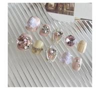 10Pcs Pure Manual Pressing Short Fake Nails Mermaid Tail Angel Rhinestone Nail Tips Suitable For Women For Girls(S-Y5)