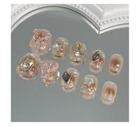 10Pcs Pure Manual Pressing Short Fake Nails Mermaid Tail Angel Rhinestone Nail Tips Suitable For Women For Girls(M-Y4)