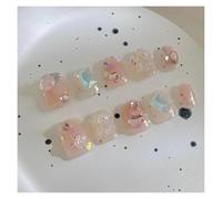 10Pcs Pure Manual Pressing Short Fake Nails Mermaid Tail Angel Rhinestone Nail Tips Suitable For Women For Girls(S-Y3)