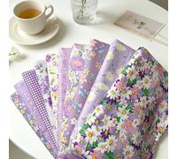 10Pcs Purple Floral Cotton Fabric Fat Quarter Bundle,7.87"x9.84" Pre-Cut Quilting Fabric Squares with Ditsy Flower & Gingham Prints,Coordinated Patchwork Fabric for DIY Sewing,Quilts & Crafts