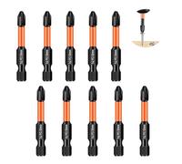 10PCS PZ2 50mm Impact Duty Screwdriver Drill Driver Bits, Professional Anti-Slip Strong Magnetic Phillips Pozidriv Pozi-Drive 2 Screwdriver Bits for Mechanical Repair, Single Ended 1/4" Hex Shank