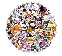 (10PCS RANDOM) 10/50PCS New Sanrio Kitty Stickers Halloween Style Melody Kuromi Cartoon Stickers Laptop Suitcase Fridge Kids Decal Toy