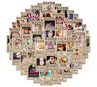 (10PCS RANDOM) 10/50Pcs New Wanted Poster Anime Stickers One Piece Decal Laptop Skateboard Phone Suitcase Fridge Stickers Children Gift Toy