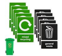 10Pcs Recycling Bin Stickers PVC Self Adhesive General Waste Stickers Waterproof Labels Removable Mixed Recycling General Waste Signs for Indoor Outdoor Food Waste Sticker Kitchen 150×100 mm