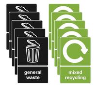 10Pcs Recycling Bins Stickers, Self Adhesive Vinyl Food Waste Sticker, Waterproof Bin Stickers, Removable Mixed Recycling and General Waste Signs, Bin Labels for Outdoor Kitchen, Simple Style, 15×10cm