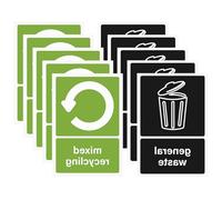 10Pcs Recycling Stickers for Bins, Recycling Bin Stickers Self Adhesive, 150 x 100 mm Waste Sticker Waterproof Labels Removable Mixed Recycle and General Waste Signs for Outdoor, Kitchen and Office