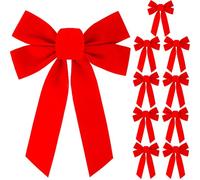 10PCS Red Christmas Bows, Christmas Tree Decorations 11”x14”Large Waterproof Christmas Tree Topper Bows, Velvet Christmas Wreath Bow for Christmas Garland Decorations, Gifts, and Parties
