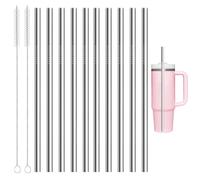 10Pcs Replacement Metal Straws for Stanley Iceflow Flip Straw Water Bottle, 20.5cm Stainless Steel Straw for Stanley Iceflow 30oz with 2Pcs Brush for Beer, Cocktail, Tea, Soda, Smoothie