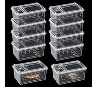 10Pcs Reptile Feeding Box, Transparent Animal Habitat Cage Spider Terrarium, Plastic Breeding Box for Reptile Turtle Spider Frog Scorpion Snake (5.9 x 3.9 x 2.5 in)