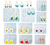 10pcs Resin Earring Mold,Silicone Resin Jewelry Molds Set for Epoxy Resin Dangle Pendant Molds for Women Girls