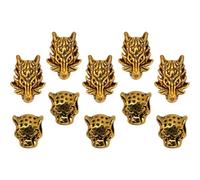10pcs Retro Golden Alloy Leopard Head Hair Beads | Antique Finish, Smooth Edges, Eye-catching Decoration, for Dreadlocks, Wigs, Costume Styling, Men