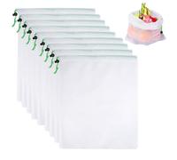 10Pcs Reusable Netted Mesh Bags, 30 x 35cm Mesh Fruit Bags with Drawstring | Washable Produce Drawstring Mesh Bag, Eco-Friendly Net Storage for Fruit and Vegetable, Storage and Organization
