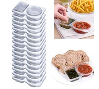 10PCS Reusable Snack Containers - 2 Compartment Snacks Pack Containers with Lids, Reusable Snack Pack Container, Thickened, Portable Clear Plastic Portion Cups for Sauce Condiment and Dip