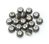 10Pcs Rhinestone Beads Colored Round Large Hole Loose Beads for Jewelry Making Accessories DIY Bracelet Necklace Charm-Black Silver