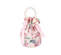 10pcs Ribbon Bow Canvas Flower Drawstring Bag Pearl Handle Wedding Small Wrist Coin Purse Wallet Candy Storage For Candy(Color 8)