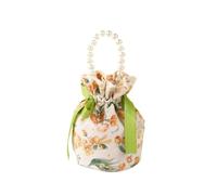 10pcs Ribbon Bow Canvas Flower Drawstring Bag Pearl Handle Wedding Small Wrist Coin Purse Wallet Candy Storage For Candy(Color 7)