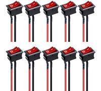 10Pcs Rocker Switch ON/Off 2Pin Latching Square SPST Toggle Switch Snap with Wires KCD1-X-F