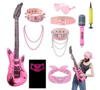 10PCS Rockstar Fancy Dress Kids,Rocker Costume Set,Punk Rockstar Accessories,Gothic Rocker Costumes Set,Rock Heavy Metal Accessories,Kids Rockstars Costume for Women Men Halloween 80s Disco Party