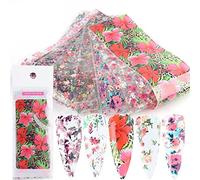 10pcs Rose Flowers Nail Art Transfer Foil Stickers Simple Leaf Sliders for Manicure Starry Paper Wrap Nails Accessories LA2109