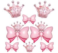 10pcs Rose Gold Crown Balloons And Light Pink Bow Balloon, Light Pink Bows Balloons, Large Rose Gold Crown Foil Balloon With Two Sizes For Birthday Baby Shower Queen Theme Party Wedding Decorations