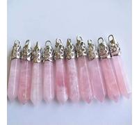 10pcs Rose Quartz Natural Gemstones Long Hexagonal Pointed Pendant