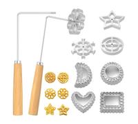 10Pcs Rosette Iron,Bunuelos Mold with Handle Cooking Stamp Maker Kit,Rosette Cookie Double Iron,Square,Round,Heart,Flower,Snowflake,Pentagram Shape Mold Baking Set Gifts for Women,Mom,Chefs(silver,10)