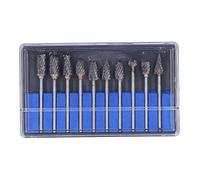 10Pcs Rotary File Tungsten Carbide Grinding Burr Set, Double Cut Carbide Grinder Head for Woodworking, Plastic and Soft Materials, with Plastic Storage Box for Rotary (Double grain silver (blue box))