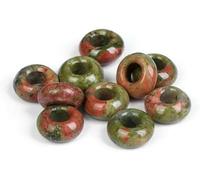 10pcs Round Donut Shape Stone Beads Big Hole Eye Beads Fit DIY Bracelet Korean Style Jewelry-NO.8 Unakite-10PCS
