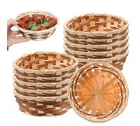 10Pcs Round Gift Baskets, Bamboo Bread Bin, Bread Baskets for Table, Natural Handmade Bamboo Fruit Basket for Shop Supermarket Restaurant Display Decor Home Storage