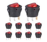 10pcs Round Rocker Switch Red Light Illuminated On Off 3 Pin 2 Position small Rocker Switch 125V 10A 250V 6A KCD1 Small Toggle