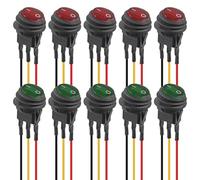 10PCS Round Rocker Switch Waterproof 3 Pin On/Off SPST LED Switches DC 12V 20A for Truck Car Boat,5 Red+5 Green