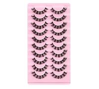 10Pcs Russian Strip Lashes 3D Hybrid Strip Lashes Natural Wispy Lashes Fluffy False Eyelashes for Daily Party Festivals Like Christmas and Dates