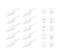 10Pcs Scoops for Food with 10Pcs Self Adhesive Hooks, Ice Scoop for Bar, Food Scoop, Sweet Scoops, Plastic Scoops for Food, Scoops for Rice Ice Cream Flour Sugar Coffee Beans Melon Seeds Food Shovel